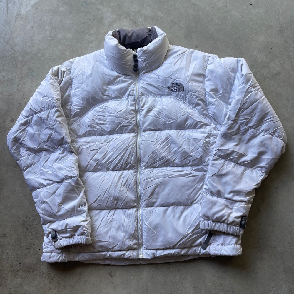 The North Face 700 Down Puffer Jacket Womens Large White Quilted Full Zip Coat